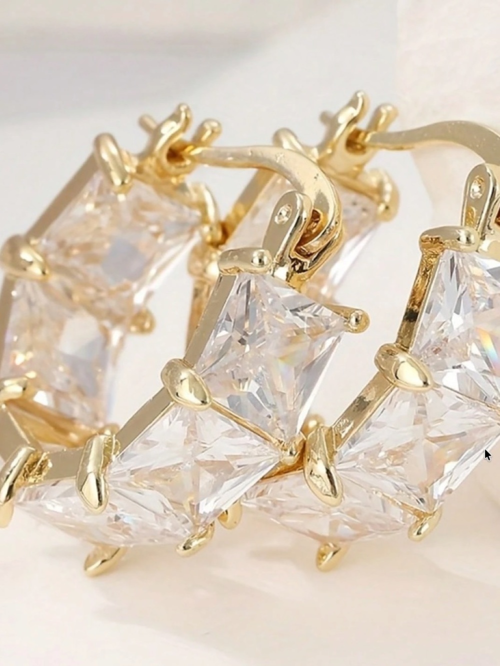 Luxe Gold Tone Cubic Zirconia Bling Huggies Hoop Earrings - Picture 2 of 5